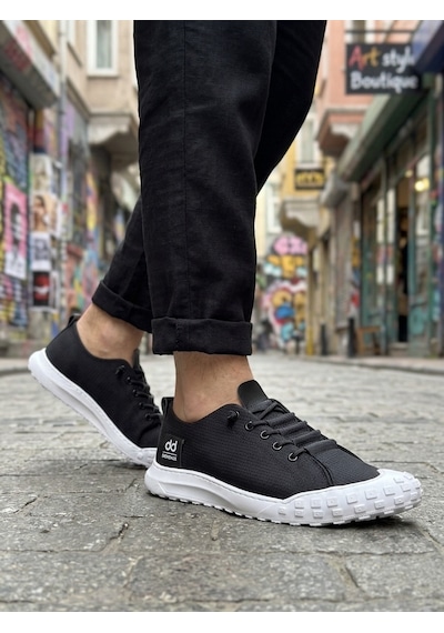 Ba0248 Boa Siyah Beyaz Taban Esnek Bağcıklı Ultra Hafif Nefes Alan Sneaker Ayakkabı