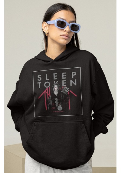 Sevbano Sleep Token Rock Metal Müzik Grubu Baskılı Unisex Oversize Hoodie Siyah