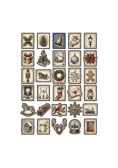 Yılbaşı Kış Nostaljik Sticker Seti 150 Adet - 5'li Mega Paket - Laptop Defter Ajanda Etiketi Çok Renkli