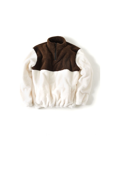 Fifty Color Erkek Oversize Yarım Fermuarlı Pelüş Sweat-Beyaz - Kahverengi