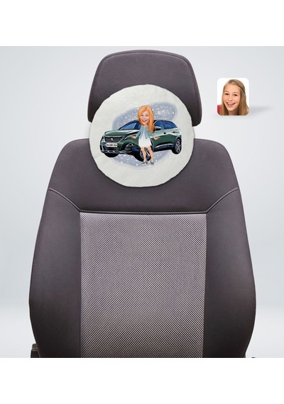 Kişiye Özel Plakalı Kadın Peugeot 3008 Karikatürlü Yuvarlak Araç (503989074)
