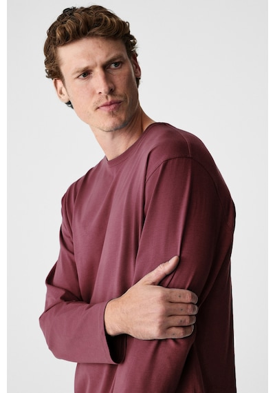 Grimelange Gravs Erkek %100 Pamuklu Yumuşak Kumaşlı Yuvarlak Yakalı Uzun Kollu Bordo T-shirt