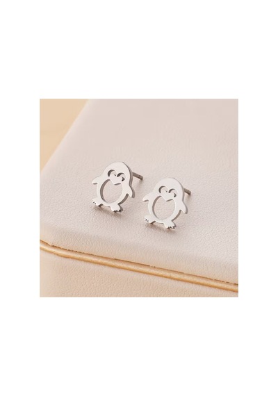 Elegant 18k Altın Kaplama / Gümüş Renk Penguen Figürlü Paslanmaz Çelik Küpe