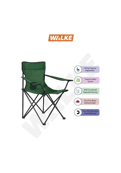 Walke Katlanabilir Kamp Sandalyesi Piknik Sandalyesi Plaj Sandalyesi Yeşil Taşıma Çantalı Yeşil