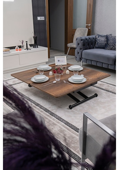 Home Üst Tabla Mdf Barok Ceviz Oval Köşe Alt Ayak Siyah