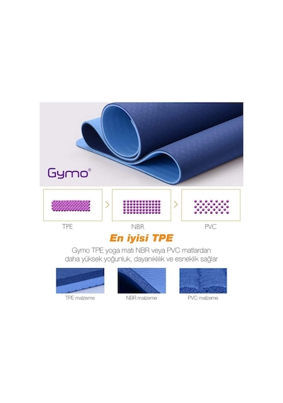 Gymo Ekolojik 6mm Tpe Yoga Matı Pilates Minderi Diz Dirsek Koruyucu Matlı Set Mürdüm