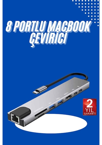 Usb Type-c Hub Dönüştürücü Çevirici Çoklayıcı Macbook Uyumlu  Çevirici 8 Portlu Standart