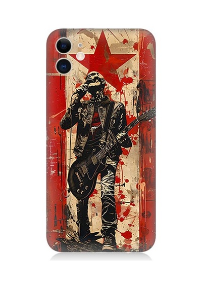 Apple Uyumlu iPhone 11 Uyumlu Kırmızı Gitar Desenli Silikon Kılıf -
