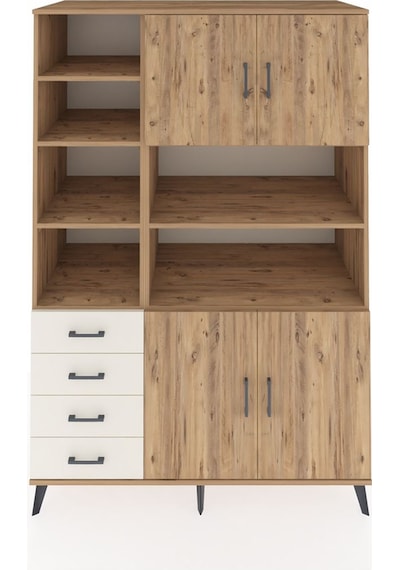 Kronos Dolap 9 Raflı 4 Çekmeceli 4 Kapaklı 132x59x195 Çam-çam... Çam