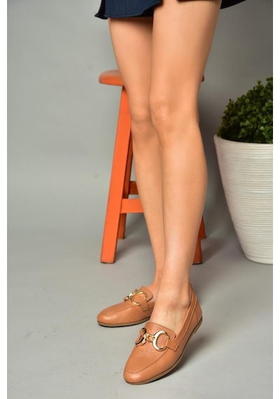 Fox Shoes S291070303 Taba Hakiki Deri Kadın Babet Taba