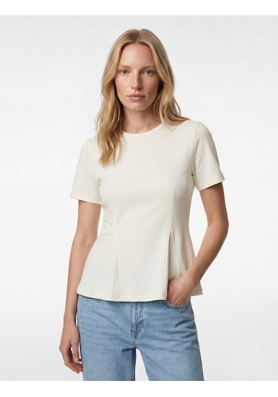 Koton Pamuklu Slim Fit Kısa Kollu Bisiklet Yaka Peplum Basic Tişört Ekru 6sak50209ek Ekru