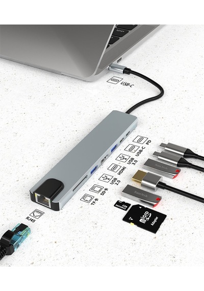 Raca, Type-c 8in1 Hdmı Çok Fonksiyonlu Usb 3.0, Dock Station, Tf-t, Sd, Usb2.0, Hdmı, Usb-c, Pd, Rj45,