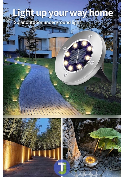 Technojet 1Adet Sarı Işık Solar 8 Ledli Kazıklı Çim Zemin Bahçe Aydınlatma Güneş Enerjili 3W Sarı