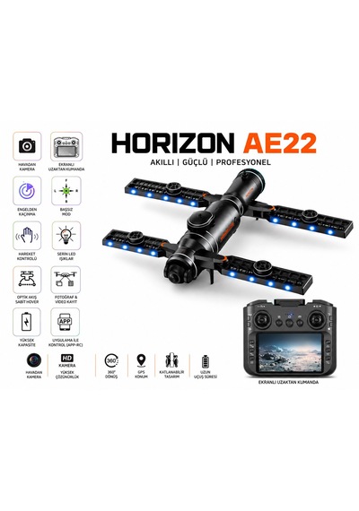 Horızon Ae22 Dron Gps Destekli Katlanabilir Hd Kameralı Su Püskürtmeli Led Işıklı Wifi Canlı Görüntü 360 Derece Dönüşlü Brushless Motor Engel Tanımalı Elektirikli Kamera Ekranlı Kumandalı
