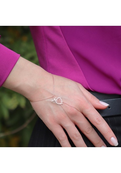 Zirkon Taşlı Rose Gold Kaplama Mevlana 925 Ayar Gümüş Şahmeran Gümüş
