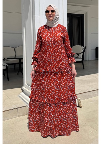 Rabia Şamlı Mine Elbise Kiremit Normal
