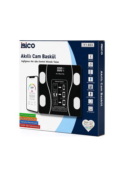 Bluetooth - Vücut Analizli Dijital Baskül Terazi Tartı 180kg/50g Yağ - Su - Kas Oran - Bmı İ11-023 5580
