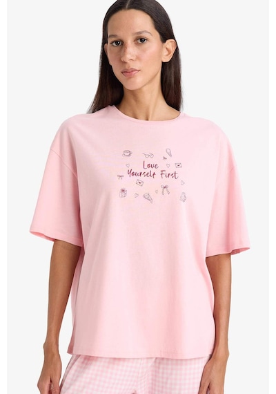 Defacto Baskılı Kısa Kollu Pijama Üstü G1720ax26sppn149 Pembe-pn149