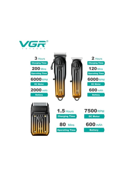 V-644 Gold Serisi 3'ü 1 Arada Saç Sakal Tıraş Makinesi Seti