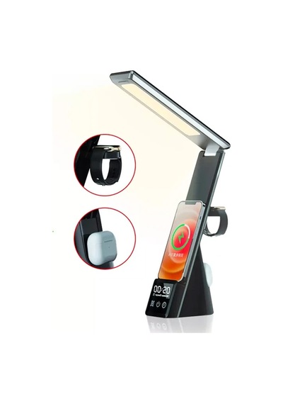 Ally Dijital Saatli 15w Kablosuz Şarjlı Led Işıklı Katlanabilir Masa Lambası- 5775 Renkli