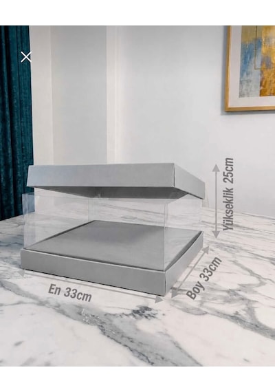 Asetat Gelin Damat Çeyiz Bohça Kutusu Gümüş Yaldız Şeffaf Katlanabilir Demonte Orta Boy 33 33 25cm 1adet