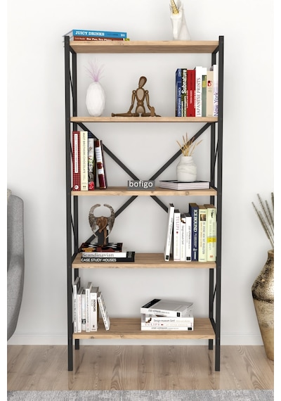 Bofigo Dekoratif 5 Raflı Kitaplık Metal Kitaplık Agora Çam Bofigo Dekoratif 5 Raflı Kitaplık Metal Kitaplık Agora Çam