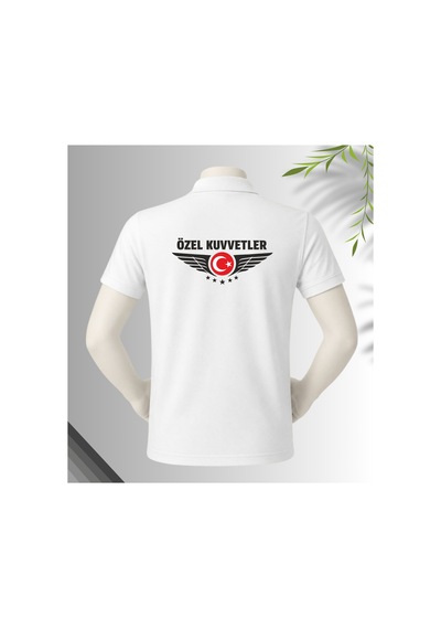 Dafri Özel Kuvvetler Baskılı Polo Yaka %100 Pamuklu T-shirt Beyaz