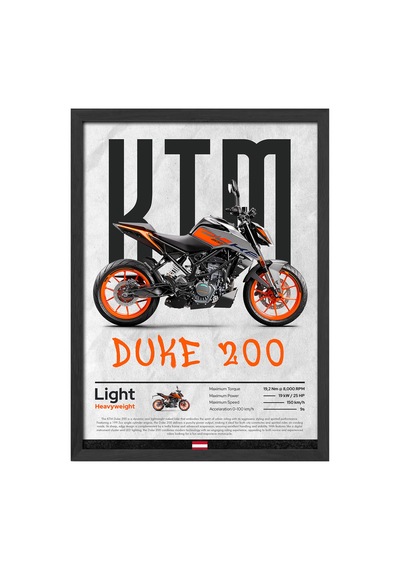 Ktm Duke 200 Siyah Ahşap Çerçeveli Poster, Dekoratif Motosiklet Duvar Tablosu