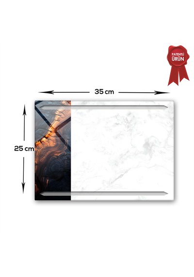 Kanallı Cam Kesme Tahtası - Flame Stone Desen - 25x35cm