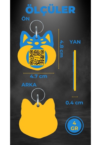 Petjoo 18.Cheems Sarı-Mavi Qr'lı Köpek Künyesi