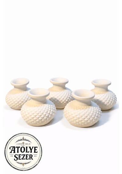 Ceren Wooden Ceren Wood Mini Vazo Seti 5 Li Boyanabilir Beyaz