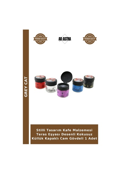 Stilli Tasarım Kafe Malzemesi Teras Eşyası Desenli Kokusuz Küllük Kapaklı Cam Gövdeli 1 Adet