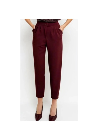 Thiff Gymwear Çift Düğmeli Havuç Model Bilek Boy Kadın Kumaş Pantolon Bordo