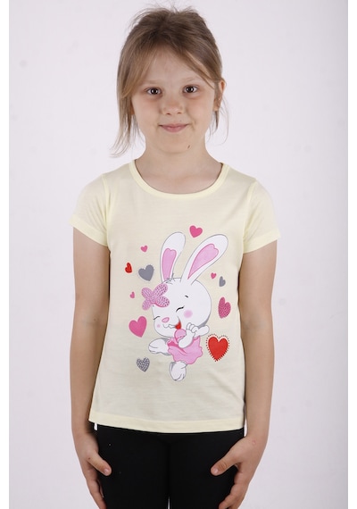 Toontoy Kids Toontoy Kız Çocuk Kalpli Tavşan Baskılı Tişört Sarı