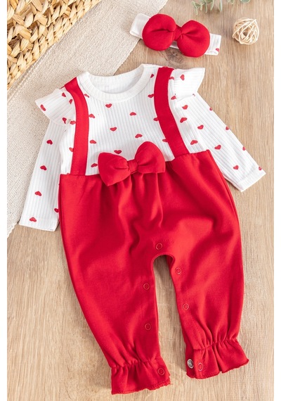 Babymod Kalp Desenli Fiyonklu Bandanalı Kız Bebek Tulum 001