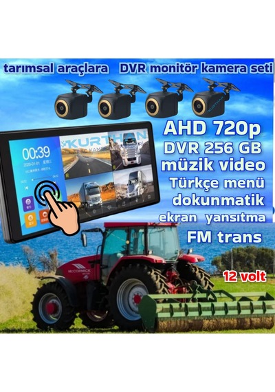 Dokunmatik 10.36'' Video Müzik Dvr Ekran 4 Adet Ahd 720p 170 Derece Kamera 12 V