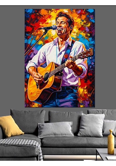Ahşap Tablo Gitar Çalan Şarkıcı Renkli Sanat Dekoratif Tablolar
