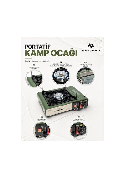Portatif Kamp Ocağı Haki –  Otomatik Ateşlemeli