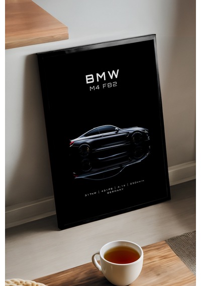 Bmw M4 F82 Siyah Ahşap Çerçeveli Poster, Dekoratif Araba Duvar Tablosu