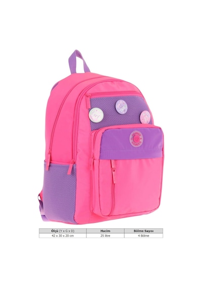 Kauko Holiday Kız Çocuk Altı Bölmeli Rozetli Okul Sırt Çantası - Pembe - K1830 Pembe - Mor
