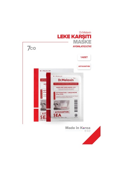 Leke Karşıtı & Aydınlatıcı Yüz Maskesi Astaxanthin İçerikli 1 Adet