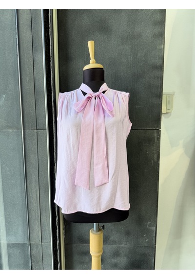 Pera Moda Sıfır Kol Fularlı Modal Yazlık Kadın Gömleği Pembe