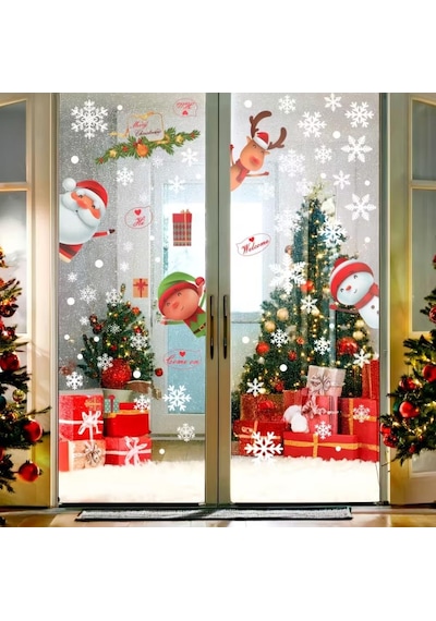 80 Adet Kar Tanesi Pencere Cam Yapışkanları, Noel Baba Geyik Çıkartmaları