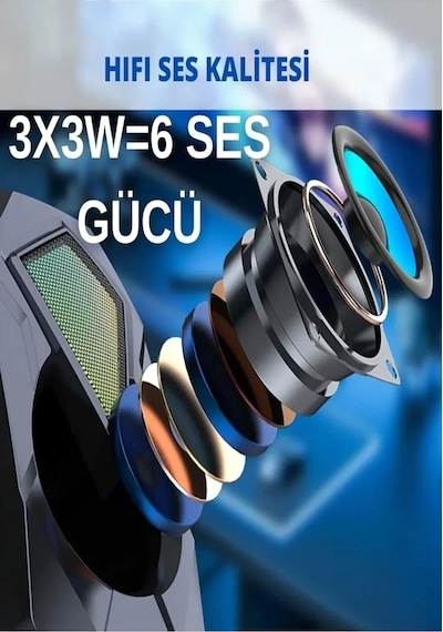 E-1046 Bilgisayar Hoparlörü Led Işıklı Rgb Laptop Pc Uyumlu 1+1 Speaker