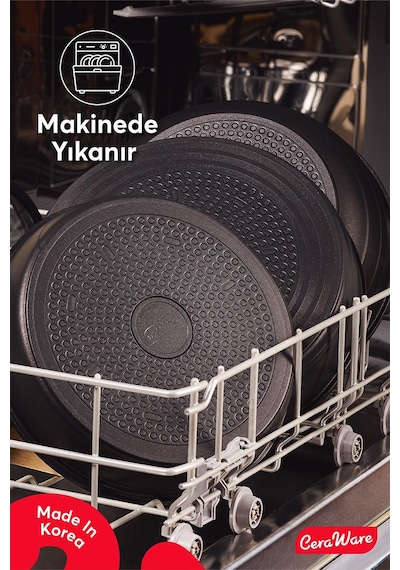 Ceraware Hona Made in Korea Seramik Tencere Tava Seti 14 Parça Sapı Çıkabilen İç İçe Geçen Mutfak Seti Siyah
