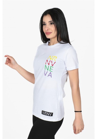 Neva Baskılı Bisklet Yaka Normal Kalıp Tshirt Beyaz-beyaz Beyaz