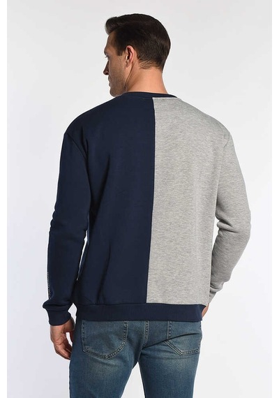 Ucla Reddley Lacivert Bisiklet Yaka Aplikeli Standard Fit Erkek Sweatshirt Lacivert