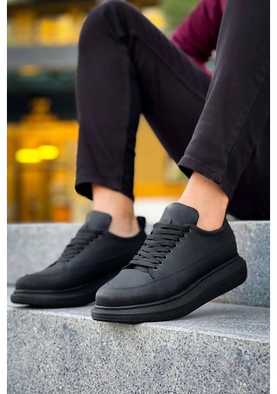 Mevese Lexa Cilt Deri Erkek Günlük Sneaker Ayakkabı - Siyah Siyah
