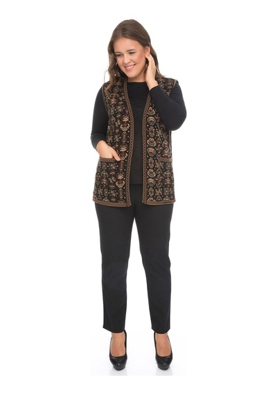 Uludağ Triko Kadın Çiçek Desen Kilim Yelek / Gümüş