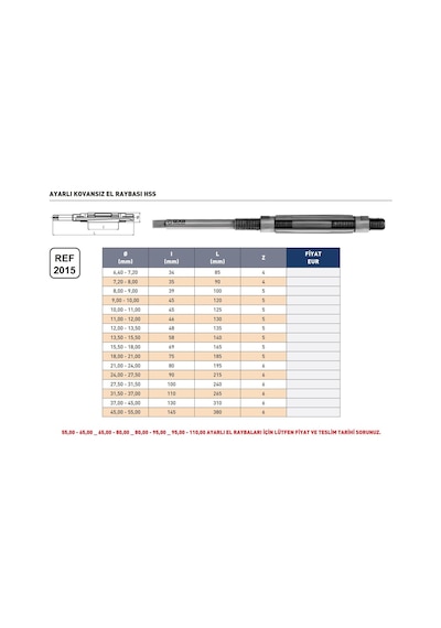Fett 6,40 - 7,20mm İzar Hss Ayarlı Kovansız El Raybası